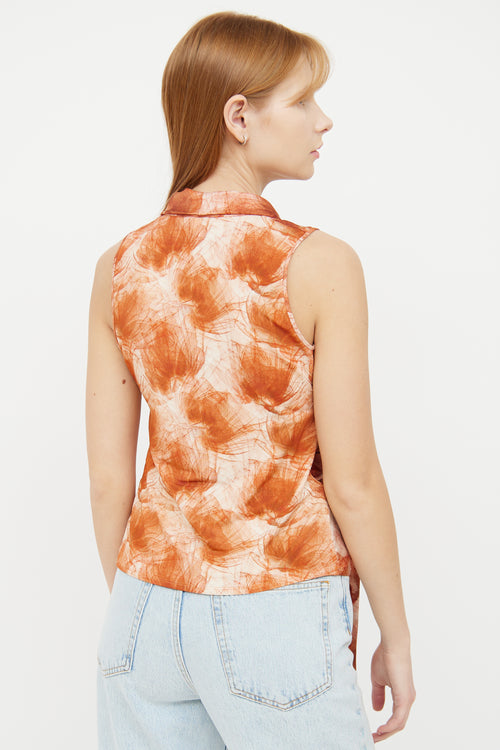 Max Mara Orange Multi Colour Silk Wrap Sleeveless Top