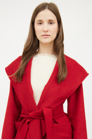 Max Mara Red Wrap Hood Coat