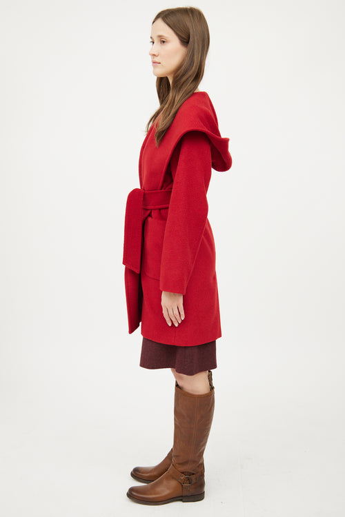 Max Mara Red Wrap Hood Coat