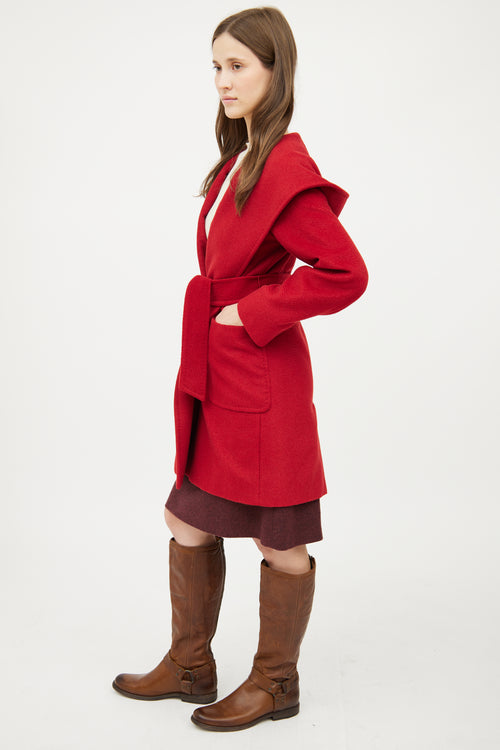 Max Mara Red Wrap Hood Coat