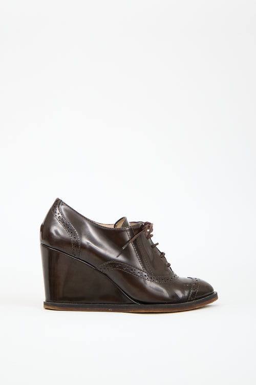 Max Mara Weekend Brown Patent Leather Wedge Oxford