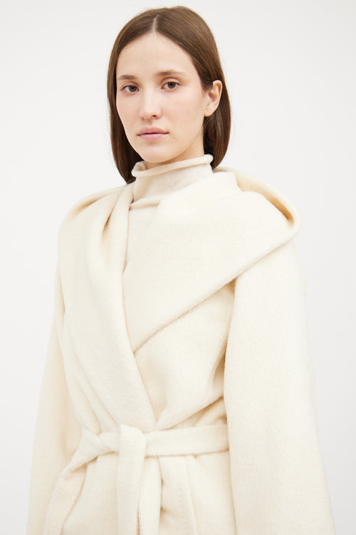 Max Mara Cream Hooded Wrap Coat