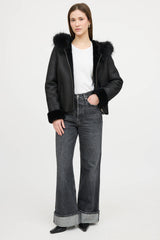 Max & Moi Leather Reversible Hooded Fur Jacket