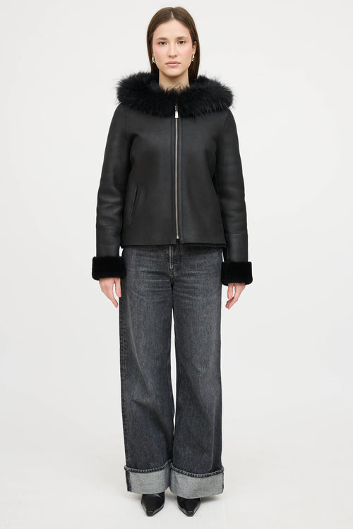 Max & Moi Leather Reversible Hooded Fur Jacket