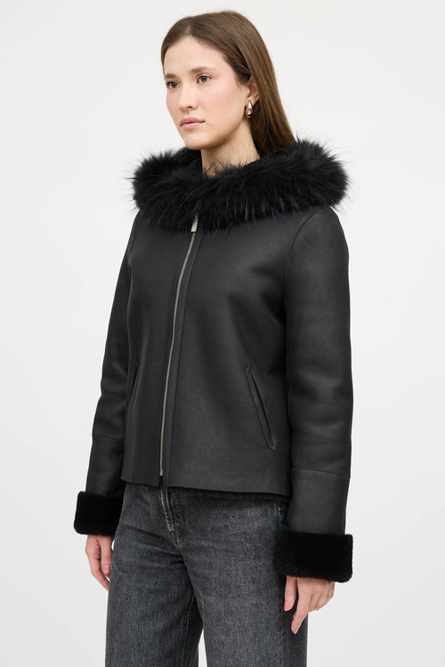 Max & Moi Leather Reversible Hooded Fur Jacket