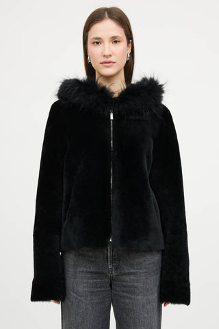 Max & Moi Leather Reversible Hooded Fur Jacket
