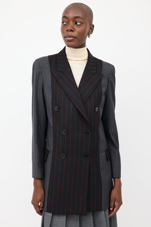 McQ Black & Grey Asymmetrical Stripe Blazer