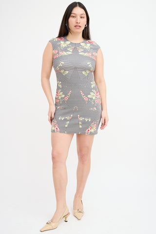 McQ Black & Multi Floral Panelled Mini Dress