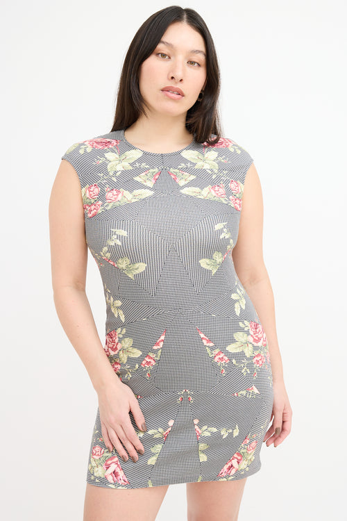 McQ Black & Multi Floral Panelled Mini Dress