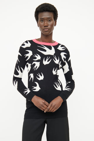 McQ Black Swallow Print Long Sleeve Sweatshirt