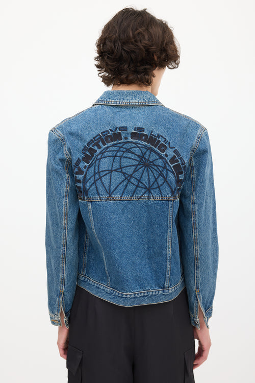 McQ Medium Wash & Black Embroidered Denim Jacket