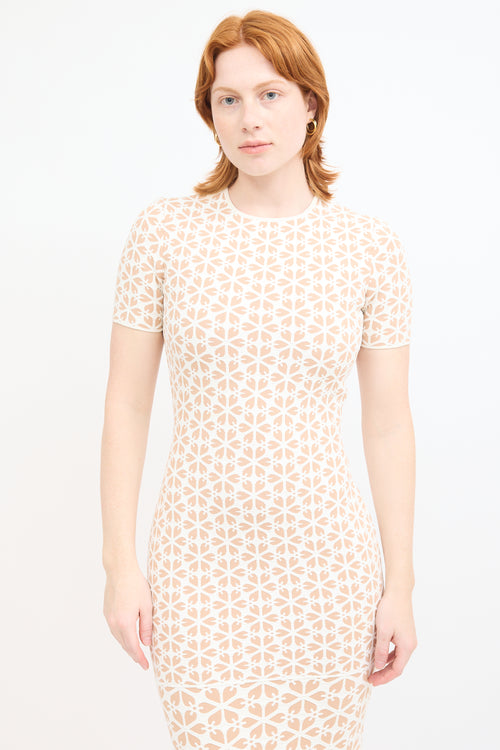 Alexander McQueen White & Beige Floral Knit Dress