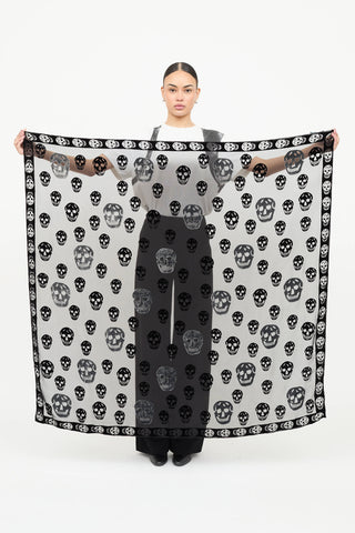 McQueen Silk Velvet Skull Scarf