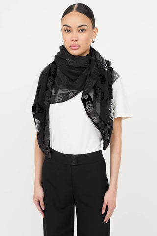 McQueen Silk Velvet Skull Scarf