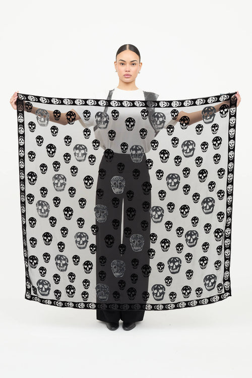 McQueen Silk Velvet Skull Scarf