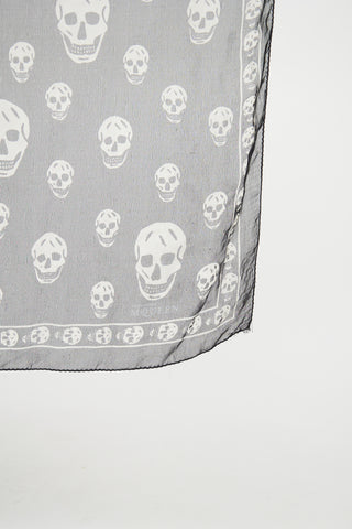 Alexander McQueen Black & White Skull Silk Scarf