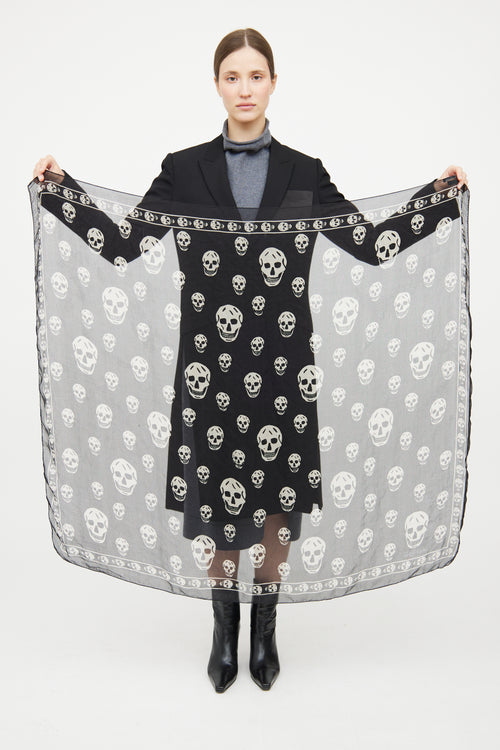 Alexander McQueen Black & White Skull Silk Scarf