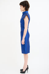 Alexander McQueen Blue Silk Structured Short Sleeve Dress