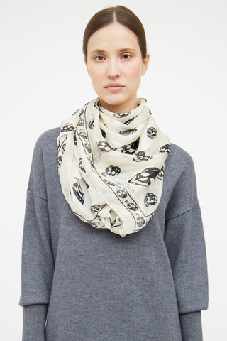 Alexander McQueen Cream & Black Skull Silk Scarf