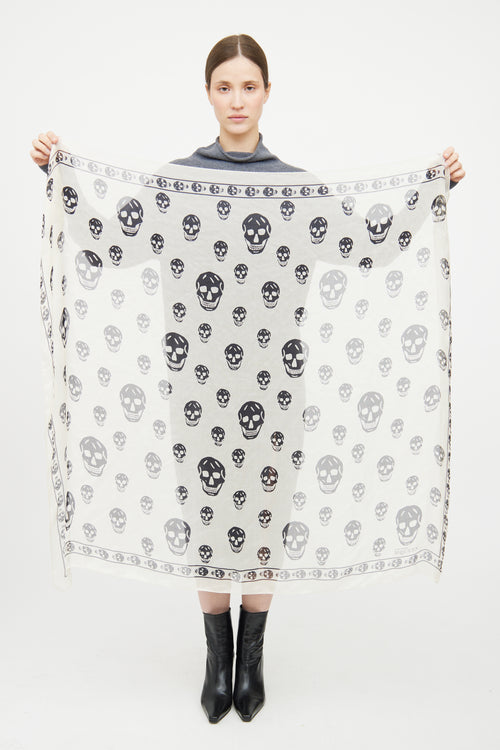 Alexander McQueen Cream & Black Skull Silk Scarf