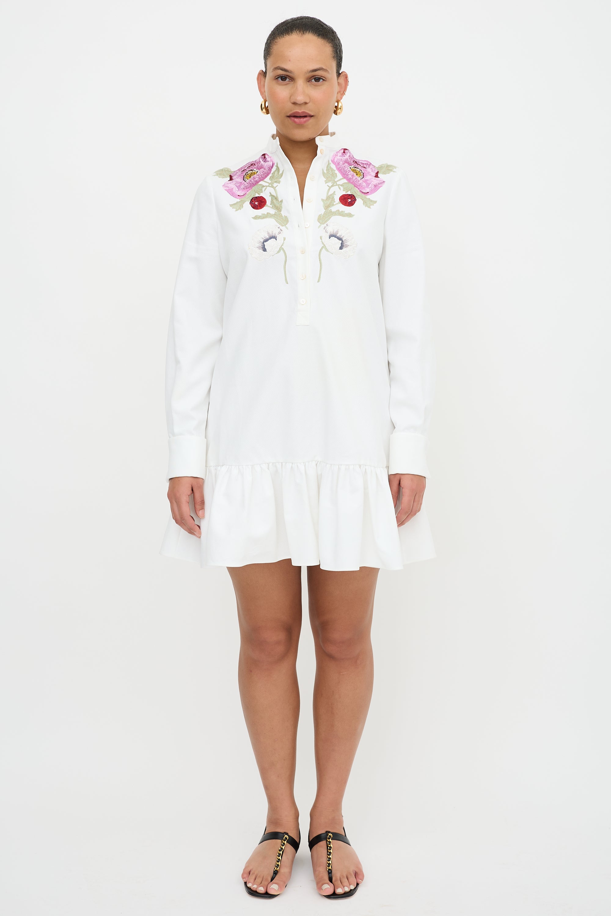 McQueen // Floral Embroidered Shirt Dress VSP Consignment McQueen // Floral Embroidered Shirt Dress VSP Consignment