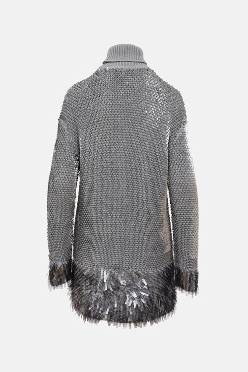 McQueen Wool Sequin Turtleneck Dress
