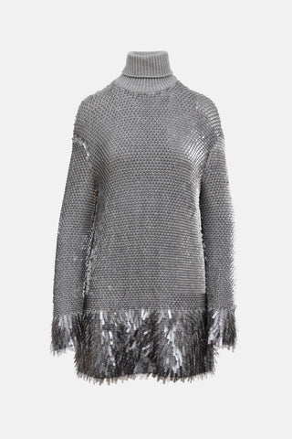 McQueen Wool Sequin Turtleneck Dress