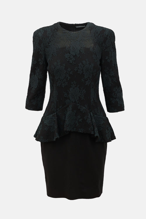 McQueen Lace Peplum Midi Dress