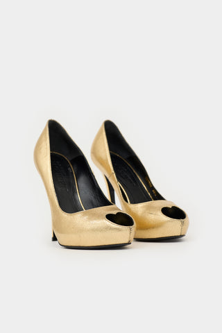 McQueen Leather Heart-Shaped Peep Toe Pump