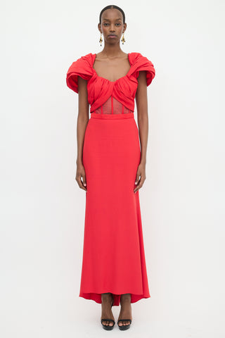 McQueen Poly Faille & Mesh Maxi Dress