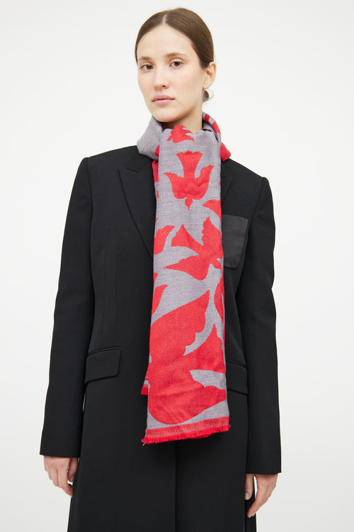 Alexander McQueen Grey & Red Wool Scarf