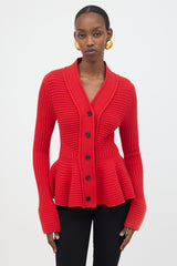 McQueen Ribbed Knit Peplum Cardigan