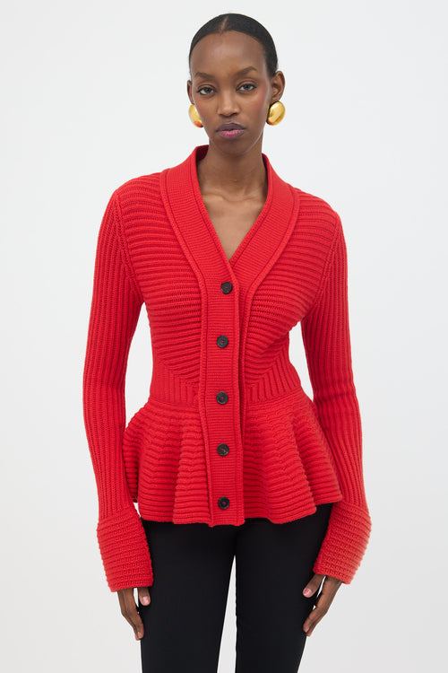 McQueen Ribbed Knit Peplum Cardigan