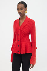 McQueen Ribbed Knit Peplum Cardigan