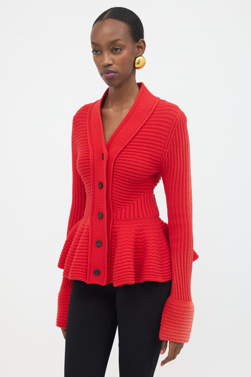 McQueen Ribbed Knit Peplum Cardigan