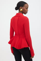 McQueen Ribbed Knit Peplum Cardigan