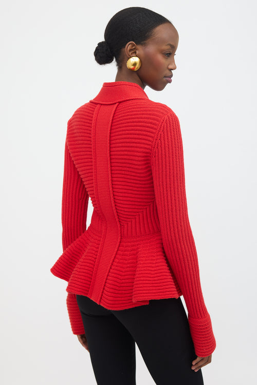 McQueen Ribbed Knit Peplum Cardigan