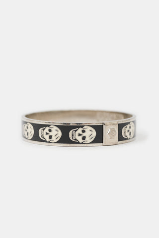 McQueen Silver Enameled Skull Bangle