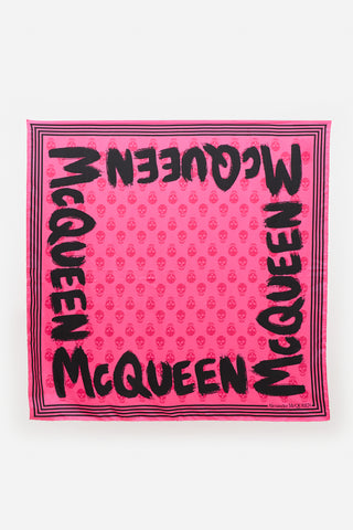 McQueen Skull Graffiti Logo Scarf