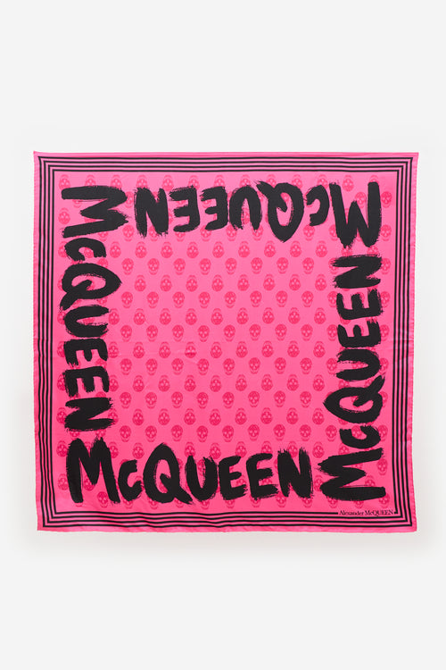 McQueen Skull Graffiti Logo Scarf
