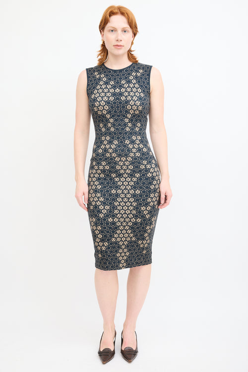 Alexander McQueen SS 2013 Navy & Cream Honeycomb Dress