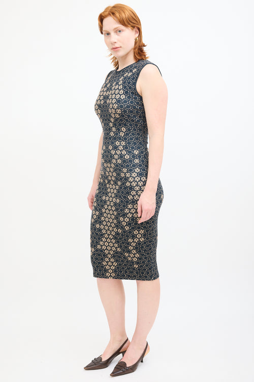 Alexander McQueen SS 2013 Navy & Cream Honeycomb Dress