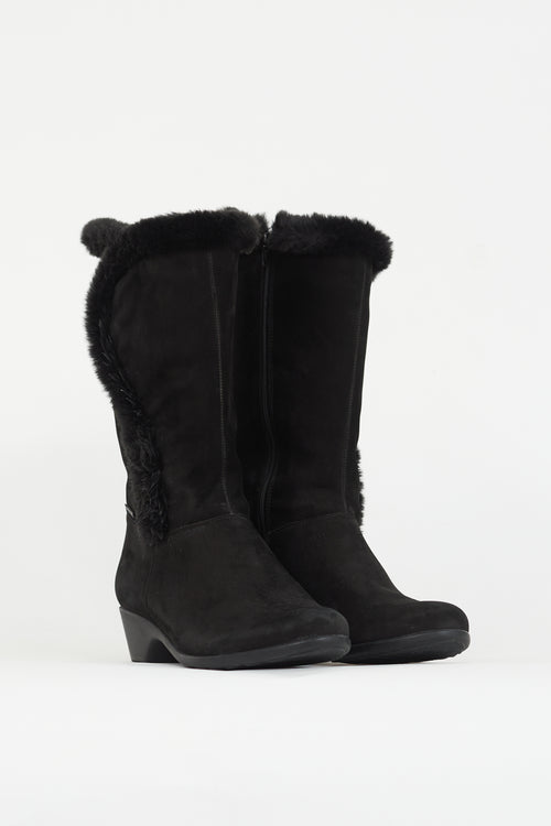 Mephisto Black Shearling Wedge Boot