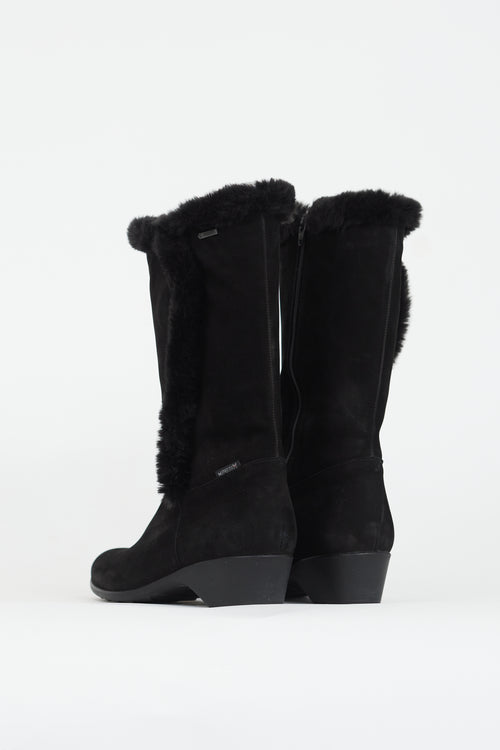 Mephisto Black Shearling Wedge Boot