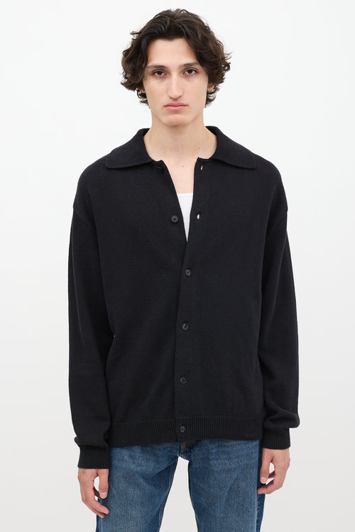 Mfpen Black Cotton Knit Collared Cardigan