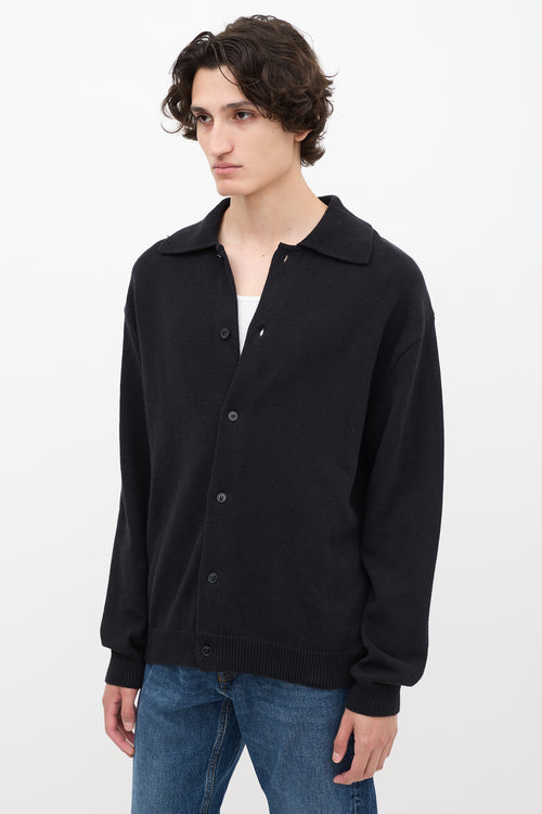 Mfpen Black Cotton Knit Collared Cardigan