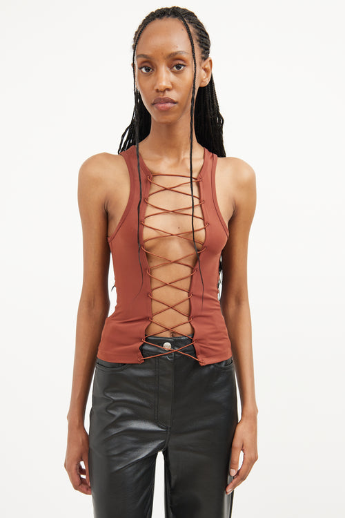 Miaou Brown Lace Up Top