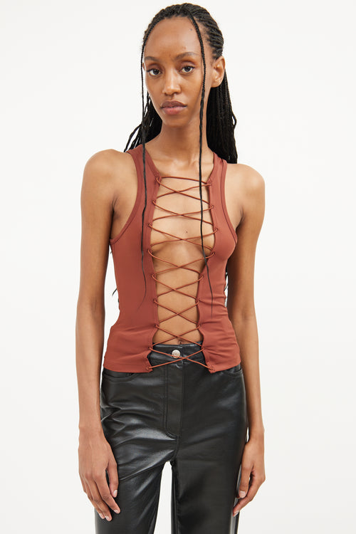 Miaou Brown Lace Up Top