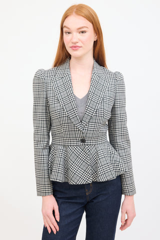 Michael Kors Black & White Patterned Peplum Blazer