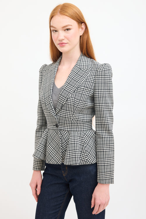 Michael Kors Black & White Patterned Peplum Blazer